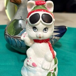 Vintage Jasco Porcelain Bisque Critter Collection Christmas SNOW BUNNY Bell